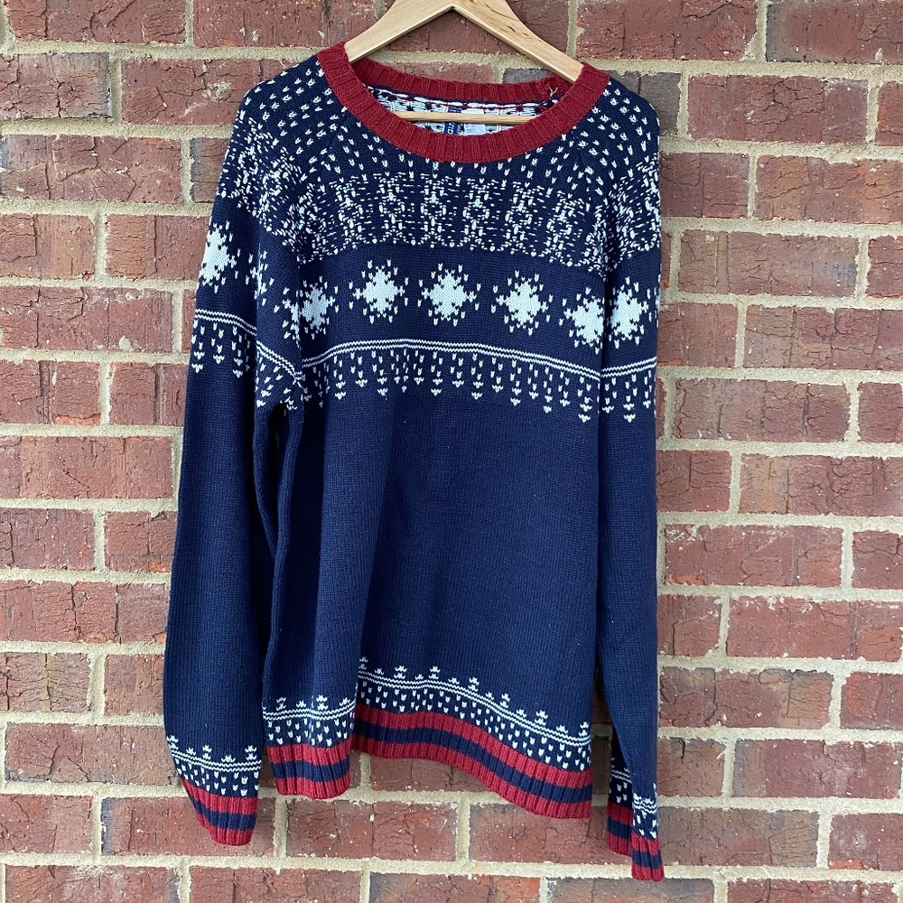 Divided by H&M Wool Burgundy, Navy and Ivory Chunky Crewneck Sweater Unisex XL